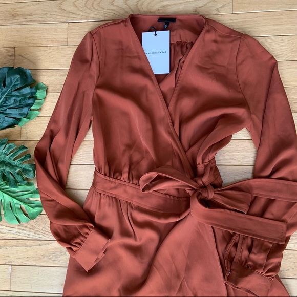 NWT Who What Wear Arabian Spice Burnt Orange Rust Midi Half Wrap Dress XS - Picture 3 of 6